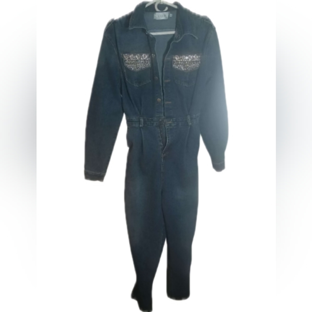 Women's BlueJumpsuit with Embellished Pockets